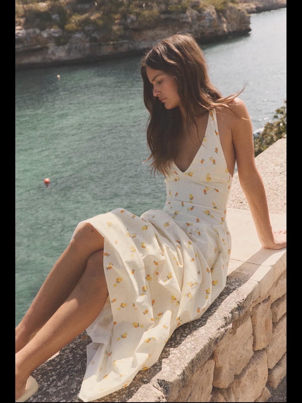 Zara White Midi Dress with Yellow Floral Print